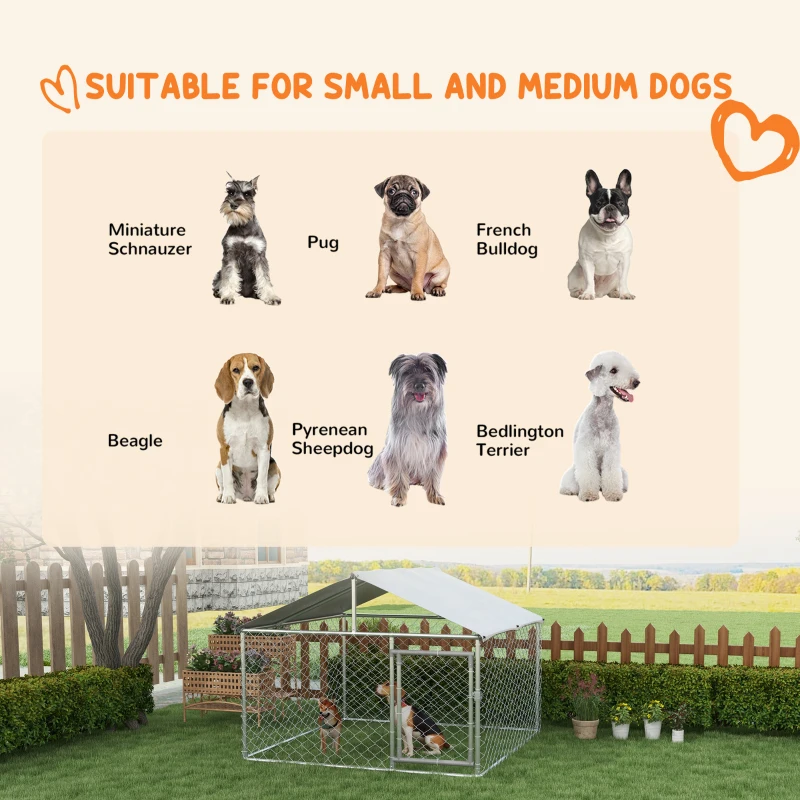 PawHut 6.6' x 6.6' x 4.9' Dog Kennel Outdoor for Small Medium Dogs with Waterproof Roof, Silver