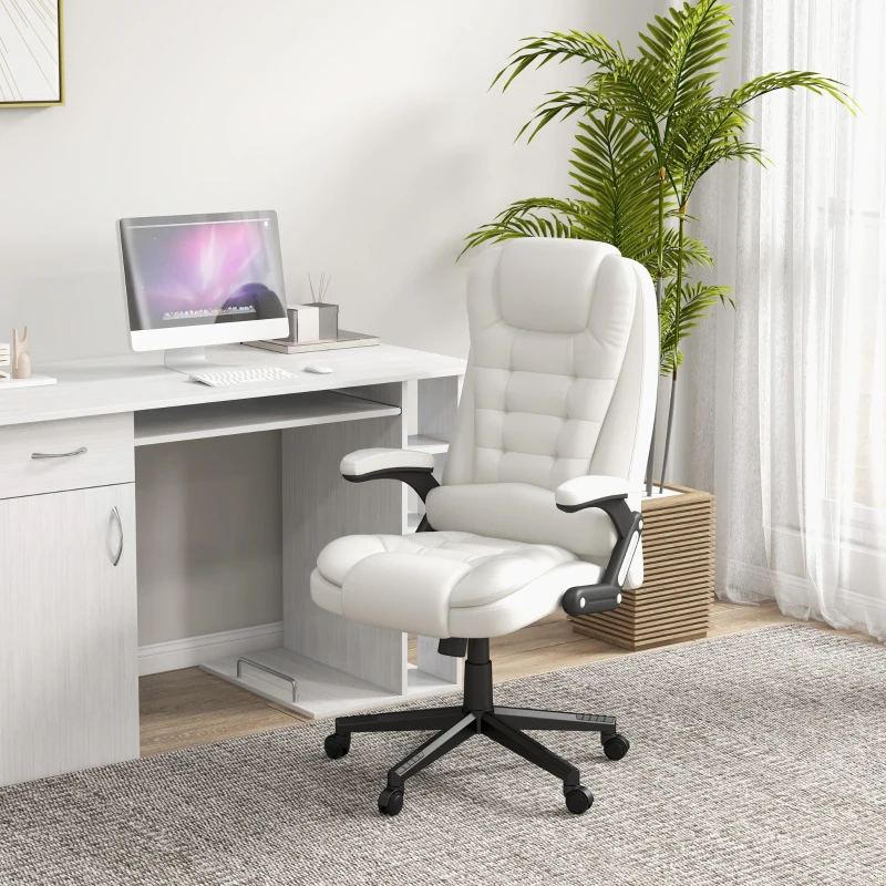 HOMCOM Massage Office Chair, Heated Reclining Computer Chair with 6 Vibration Points, Armrest and Remote, White