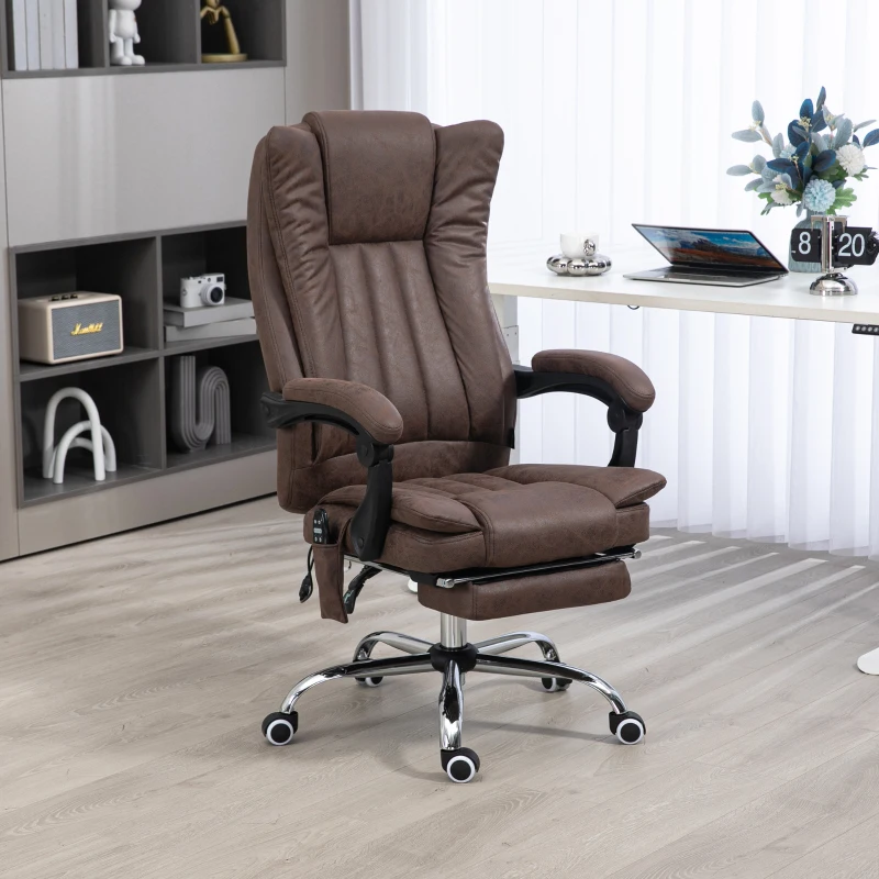 Vinsetto Massage Office Chair with 6 Points and Heat, Reclining Computer Chair with Adjustable Height and Footrest, Coffee