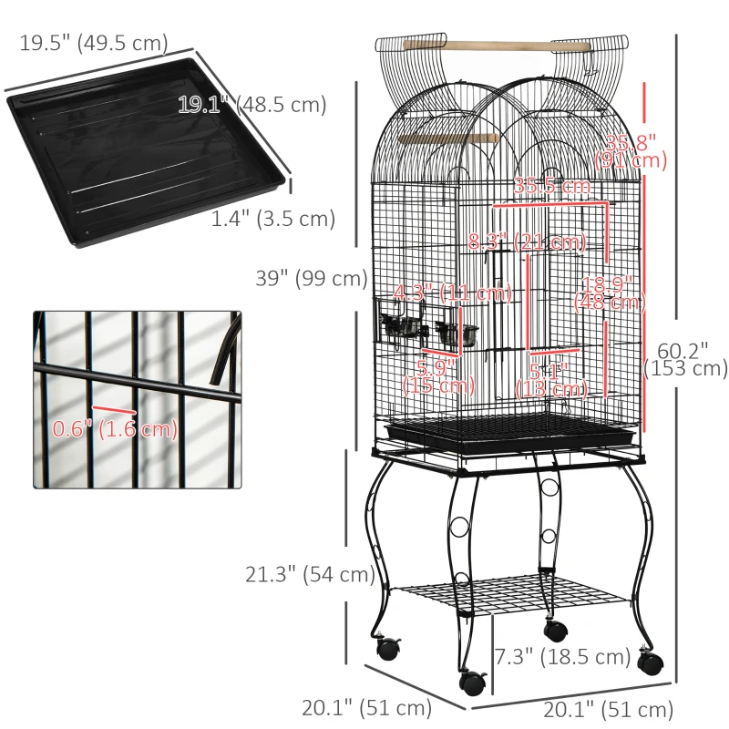 PawHut 60" Large Bird Cage with Openable Top for Cockatie, Sun Conure