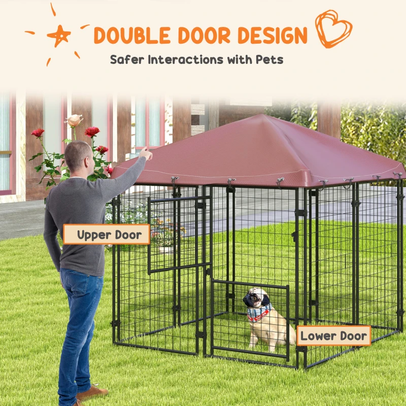 PawHut 4.6' x 4.6' x 5' Dog Kennel Outdoor with Waterproof Canopy, Large Door