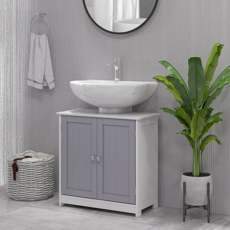 kleankin Bathroom Vanities, Bathroom Sink Cabinets with U-Shape Cut-Out and Adjustable Internal Shelf, White and Gray