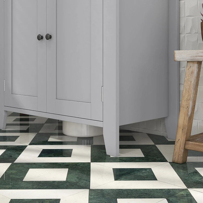 kleankin Bathroom Vanities, Pedestal Sink Cabinet with U-Shaped Cut-out and Adjustable Shelf, Gray