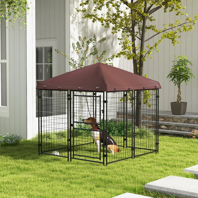 PawHut 4.6' x 4.6' x 5' Dog Kennel Outdoor with Waterproof Canopy, Large Door