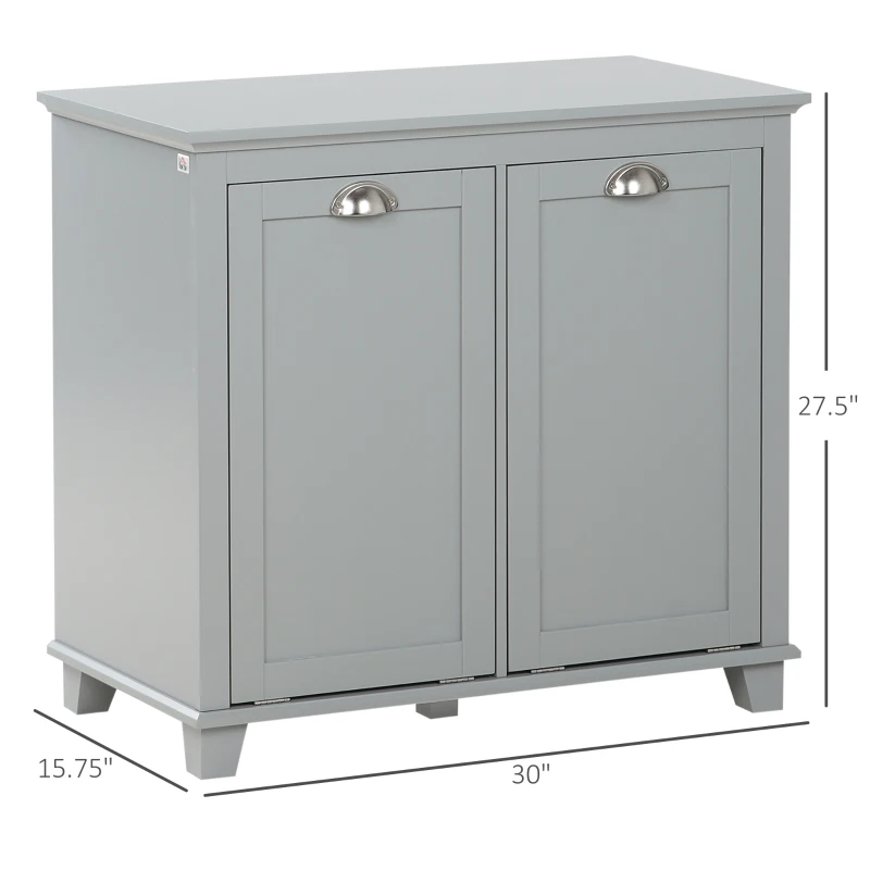 HOMCOM Dual Tilt out Laundry Hamper Cabinet, Bathroom Storage Cabinet with 2-Compartment Hamper, Modern Bathroom Floor Cabinet for Washroom, Gray
