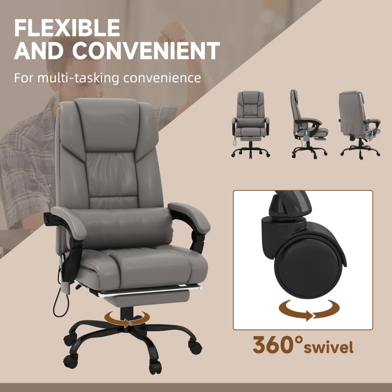 Vinsetto Massage Office Chair with 6 Vibrating Points, High Back Reclining Office Chair with Footrest and Remote, Gray