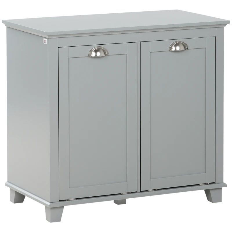 HOMCOM Dual Tilt out Laundry Hamper Cabinet, Bathroom Storage Cabinet with 2-Compartment Hamper, Modern Bathroom Floor Cabinet for Washroom, Gray