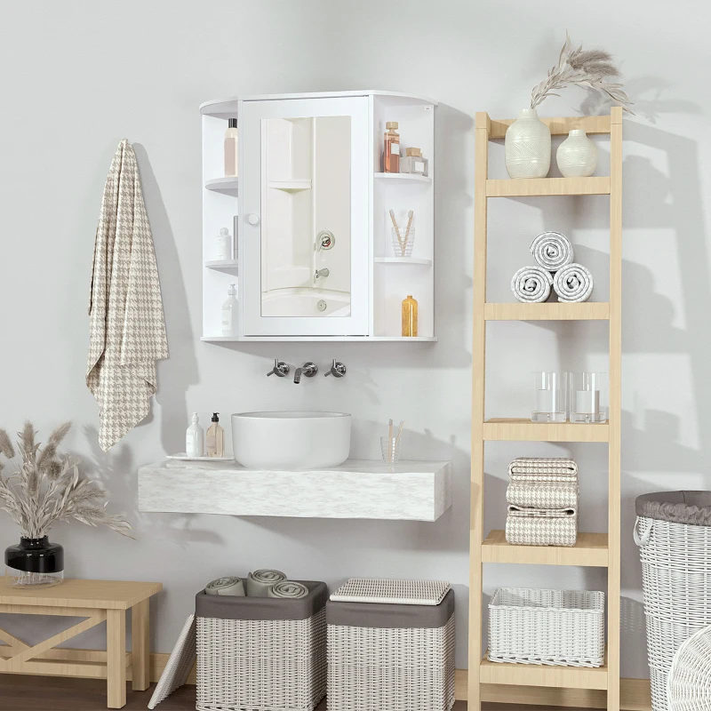 HOMCOM Bathroom Medicine Cabinet with Mirror, Bathroom Mirror Cabinet, Wall Mount Mirror Medicine Cabinet with Multiple Storage Shelves, White