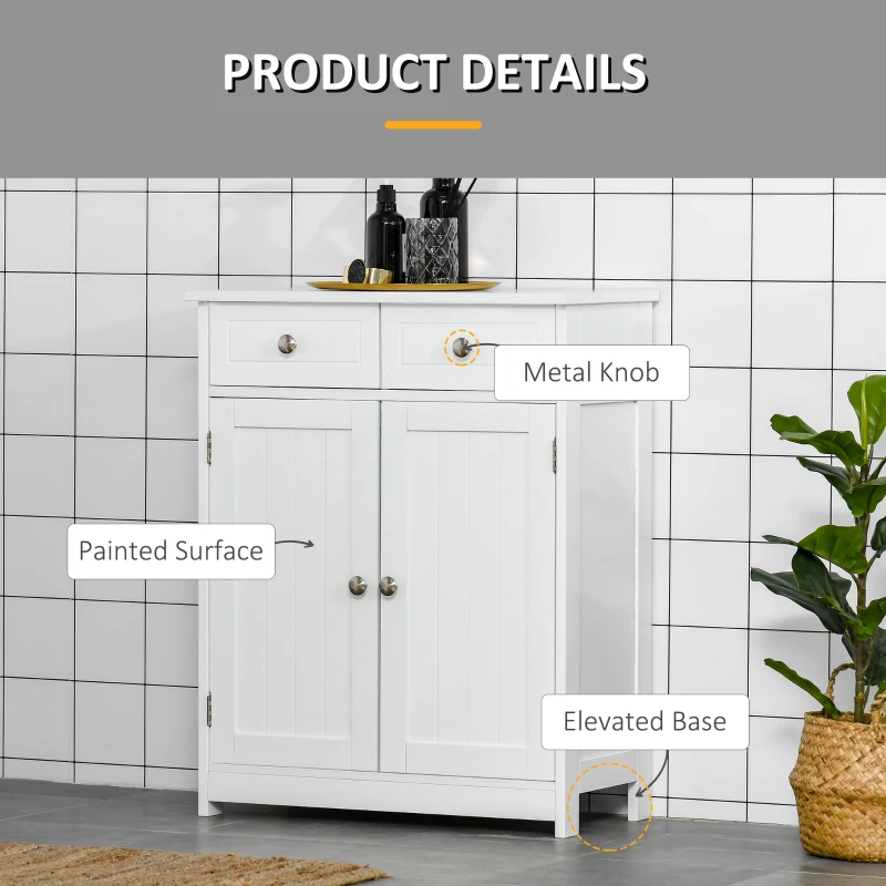 Kleankin Freestanding Bathroom Floor Cabinet, Wooden Bathroom Cabinet with 2 Doors, 2 Drawers and Adjustable Shelf, White