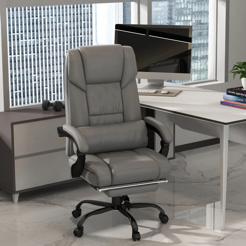 Vinsetto Massage Office Chair with 6 Vibrating Points, High Back Reclining Office Chair with Footrest and Remote, Gray
