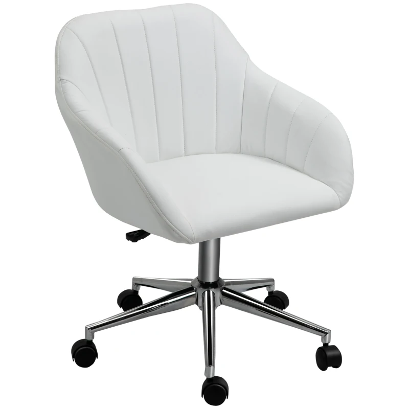 Vinsetto Mid Back Home Office Chair Computer Desk Chair with PU Leather, Adjustable Height, Swivel Wheels for Study, Bedroom, White