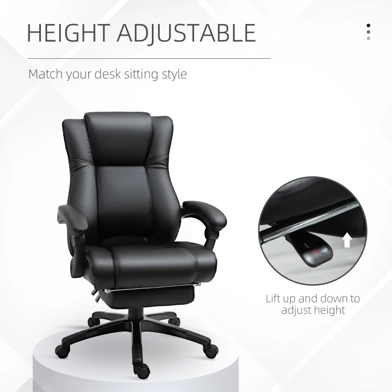 Vinsetto Executive High Back Office Chair Executive Computer Desk Chair with PU Leather, Adjustable Height and Retractable Footrest, Black