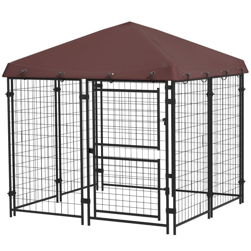 PET 6cm×5m 庭院葱茏 PawHut 4.6' x 5' Dog Kennel Outdoor with Waterproof Canopy