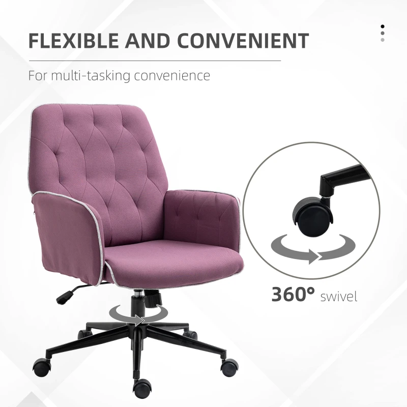 Vinsetto Spandex Home Office Chair, Tufted Height Adjustable Computer Desk Chair with Swivel Wheels and Padded Armrests, Purple