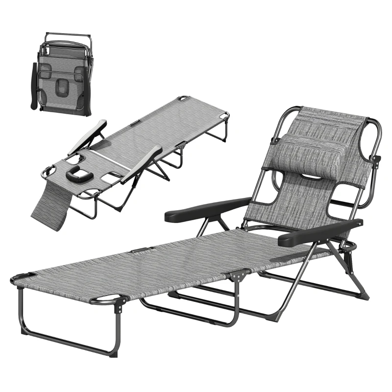 Outsunny Folding Lounge Chair w/ Reclining Back, Mixed Grey