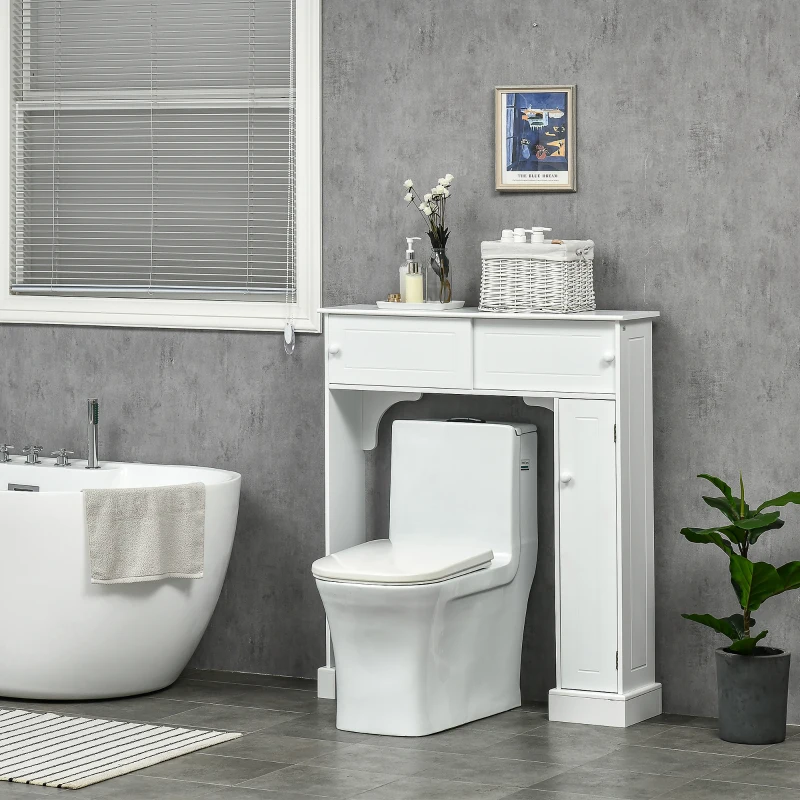 HOMCOM Over The Toilet Bathroom Cabinet, Freestanding Bathroom Storage Organizer with Adjustable Shelves, Toilet Rack, White