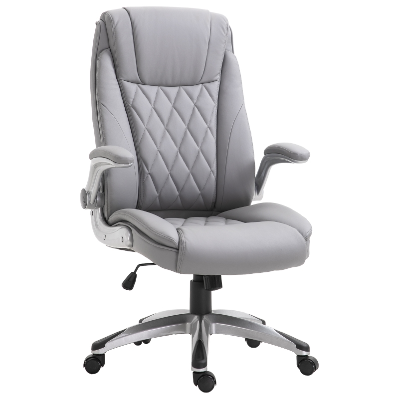 Vinsetto High Back 360° Swivel Ergonomic Home Office Chair with Flip Up Arms, Faux Leather Computer Desk Rocking Chair, Gray