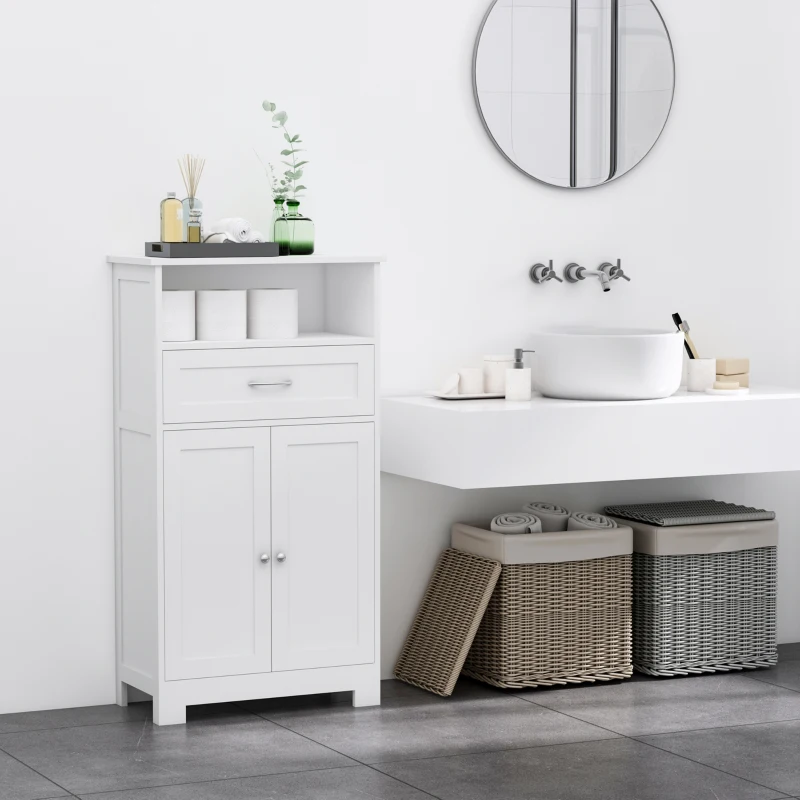 kleankin Modern Bathroom Floor Cabinet, Free Standing Storage Cabinet, Linen Cabinet with Drawer and Adjustable Shelf, White