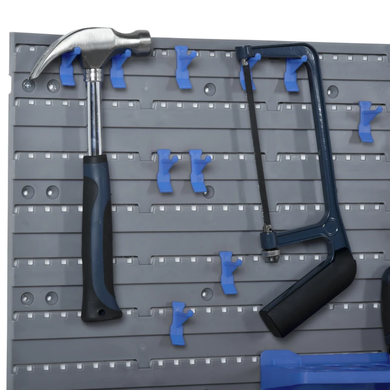 DURHAND 44 PCS Wall Mounted Pegboard Tool Organizer Rack Kit with Various Sized Storage Bins, Pegboard and Hooks, Blue