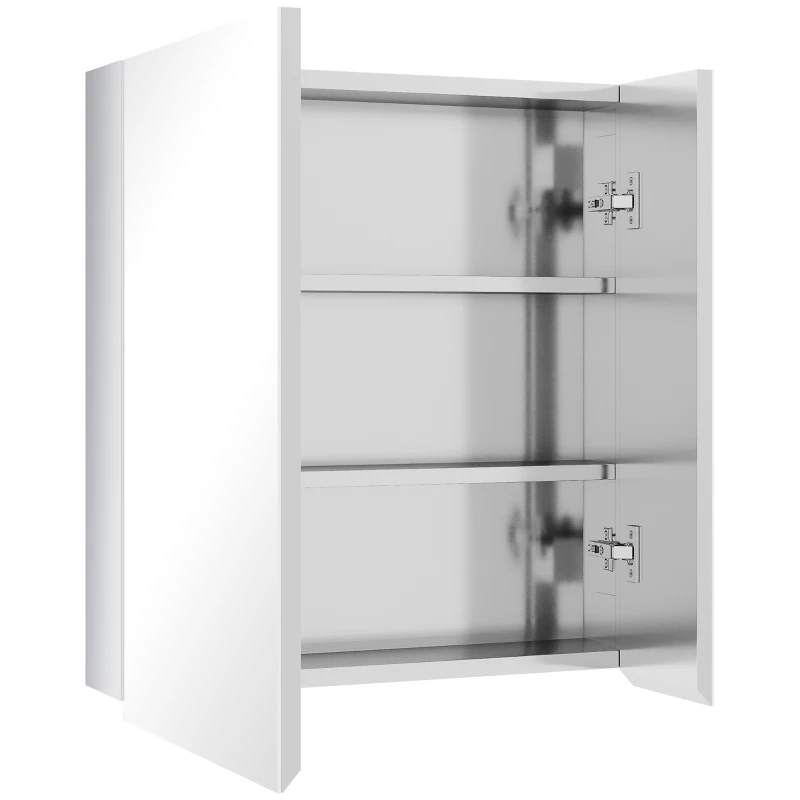 kleankin Wall Mounted Bathroom Medicine Cabinet with Hinged Door Storage Shelves for Living Room and Laundry Room Silver