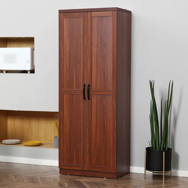 HOMCOM 63" 2-Door Kitchen Pantry, Freestanding Storage Cabinet with 5-tier Shelving and 2 Adjustable Shelves for Dining Room, Brown