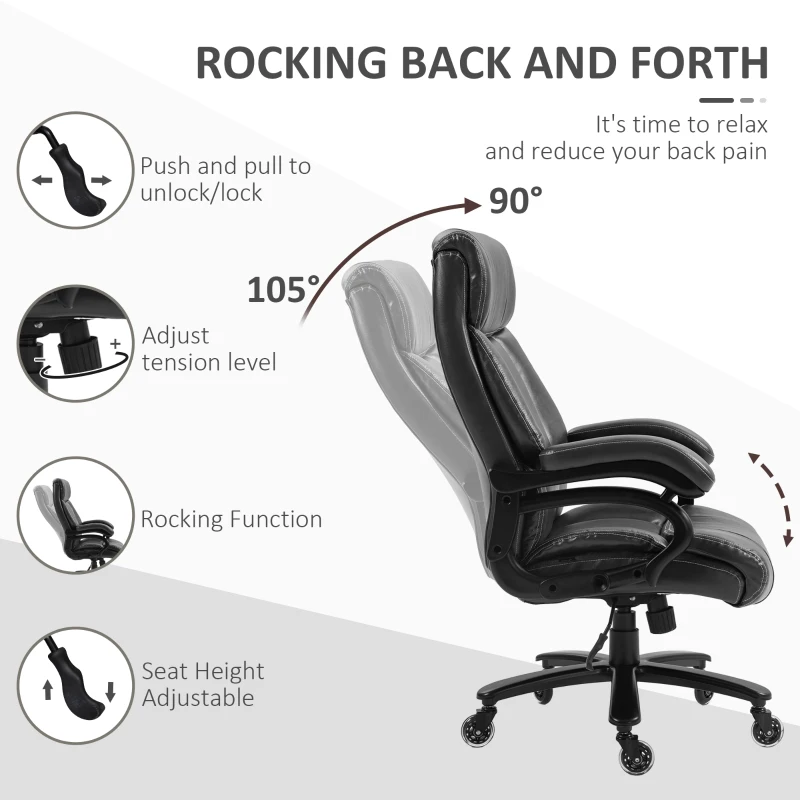 Vinsetto Big and Tall Office Chair, 400 lbs, Executive Comfy Computer Chair with PU Leather, Swivel Wheels, Black