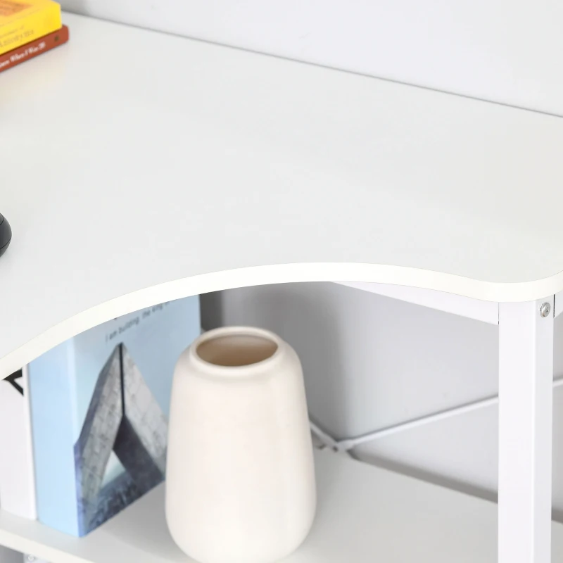 HOMCOM L-Shaped Computer Desk Home Office Corner Desk Study with Wide Desktop, 2 Side Shelves, Steel Frame, White