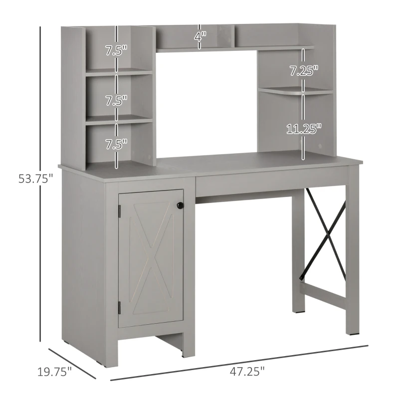 HOMCOM Computer Desk W/ Hutch, Home Office Desk W/ Storage Cabinet, Light Grey