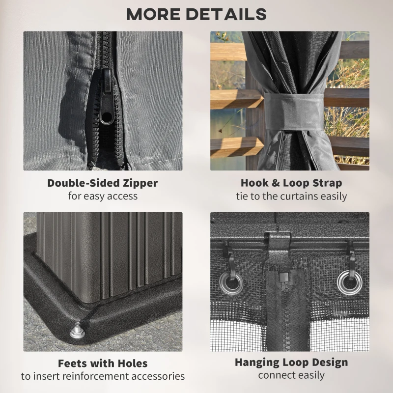 Outsunny 10' x 12' Outdoor Hardtop Gazebo with Galvanized Steel Canopy & Netting Sidewalls for Lawn, Backyard, Dark Grey