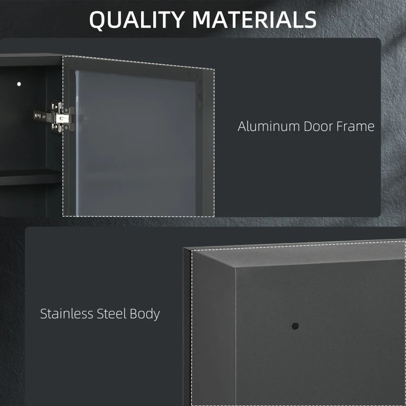 kleankin Wall-Mounted Medicine Cabinet with Mirror, Stainless Steel Bathroom Mirror Cabinet Wall Mounted with Storage Shelves for Living Room and Laundry Room, Black