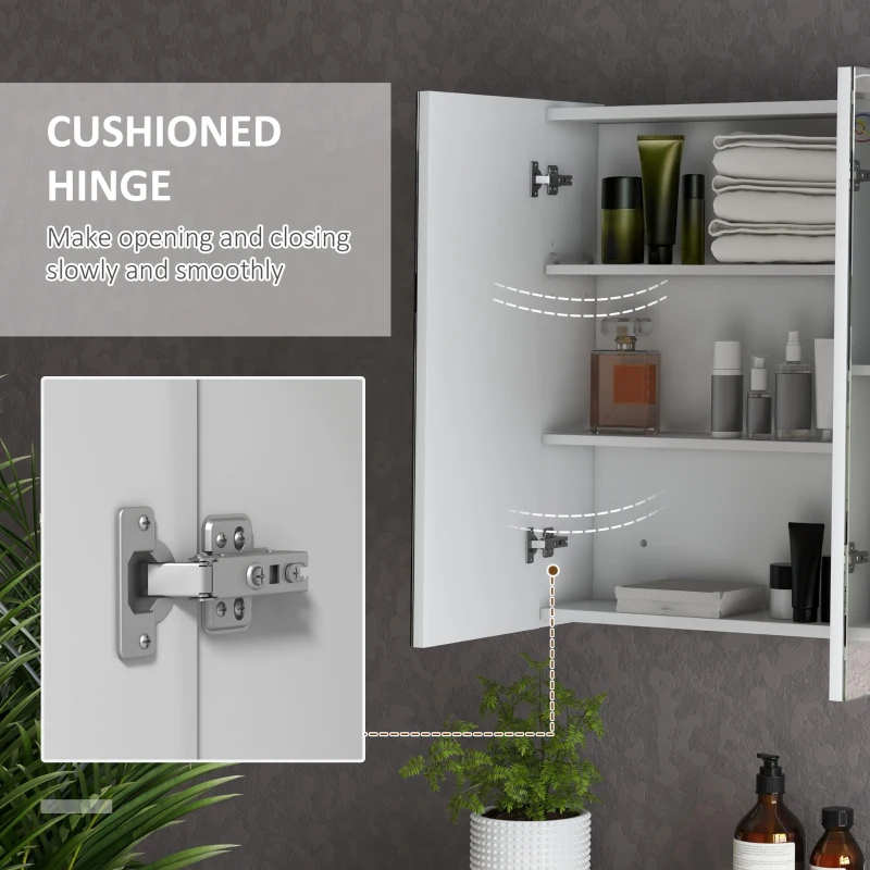 kleankin Bathroom Mirror Cabinet with Light, Bathroom Storage Cupboard with USB Charge, Adjustable Shelf, 35.5"W x 25.5"H, White