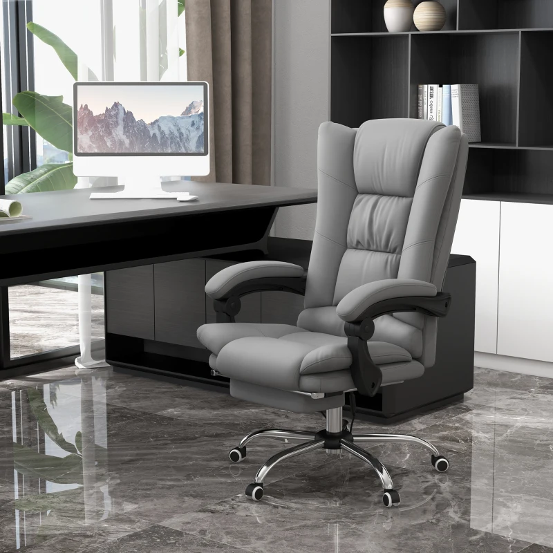 Vinsetto PU Leather Executive Massage Office Chair with 4 Vibration, Computer Desk Chair, Heated Reclining Chair with Adjustable Height, Swivel Wheels, Gray