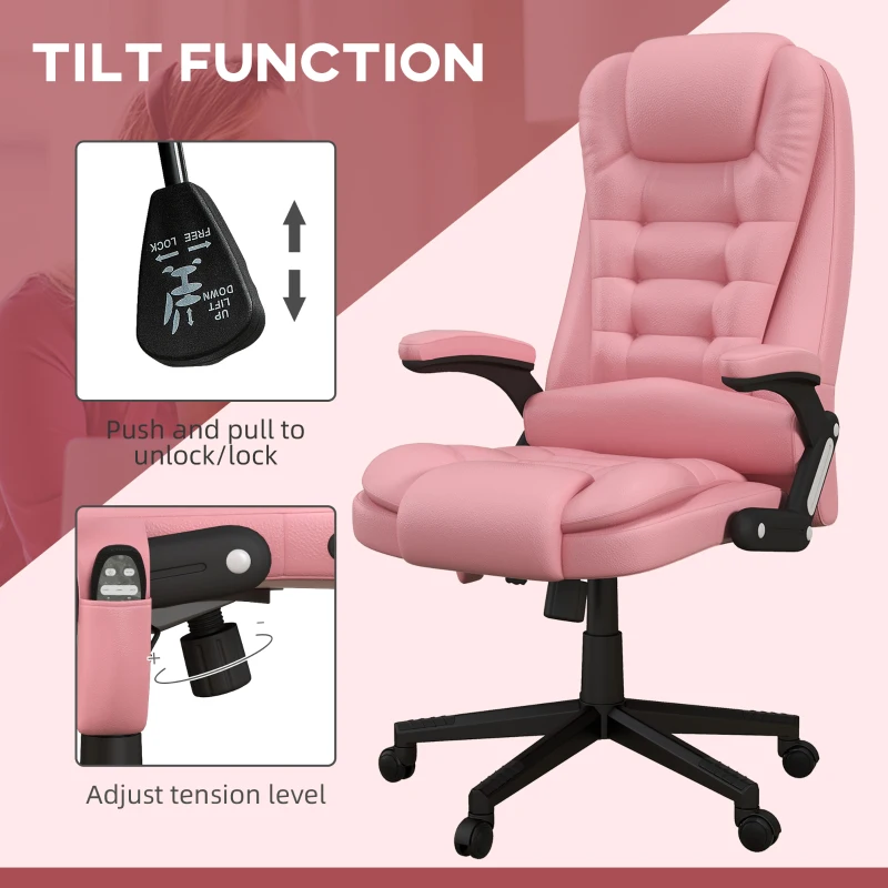 HOMCOM Massage Office Chair, Heated Reclining Computer Chair with 6 Vibration Points, Armrest and Remote, Pink