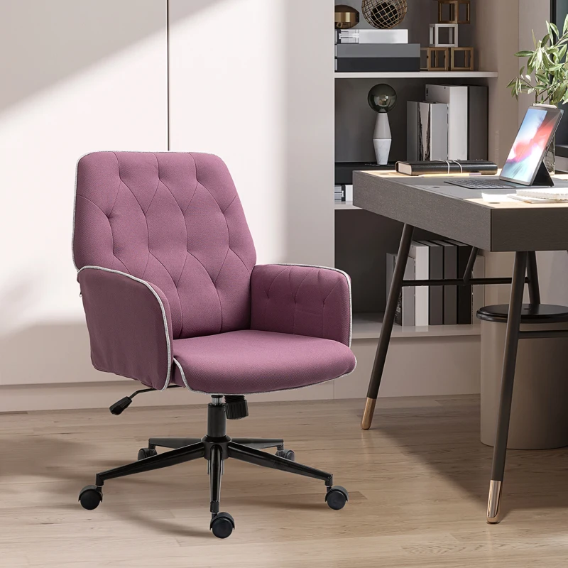 Vinsetto Spandex Home Office Chair, Tufted Height Adjustable Computer Desk Chair with Swivel Wheels and Padded Armrests, Purple