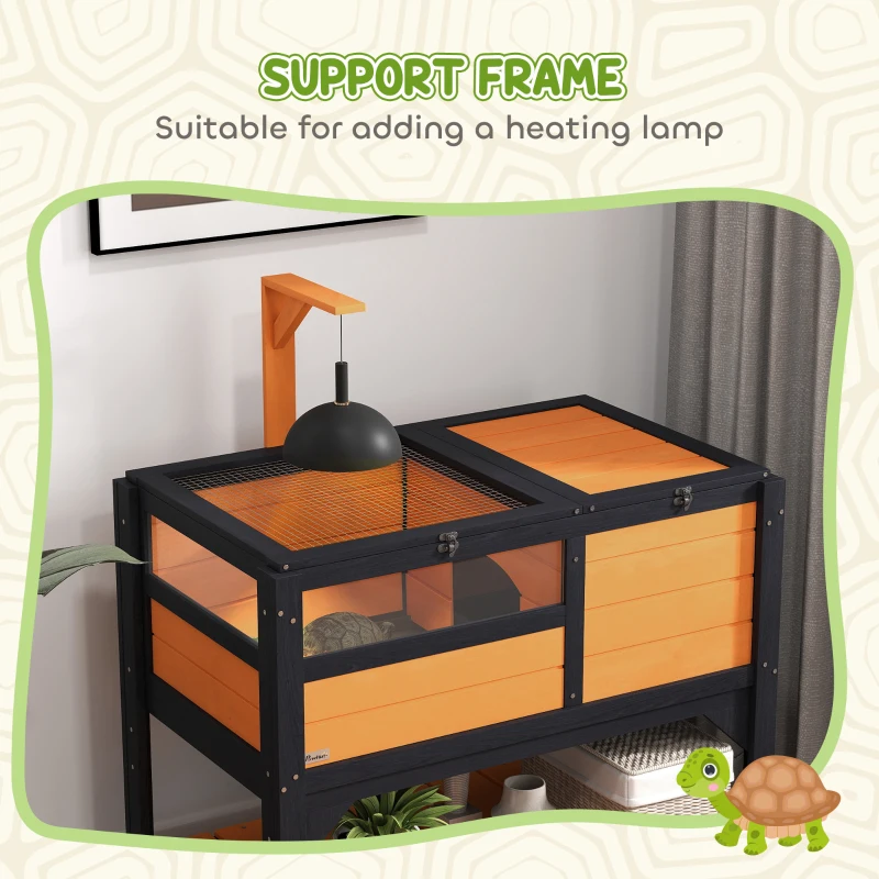 PawHut Tortoise Habitat with Shelf Storage Tortoise Gift Accessory with Weather Protection for Indoor, Yellow