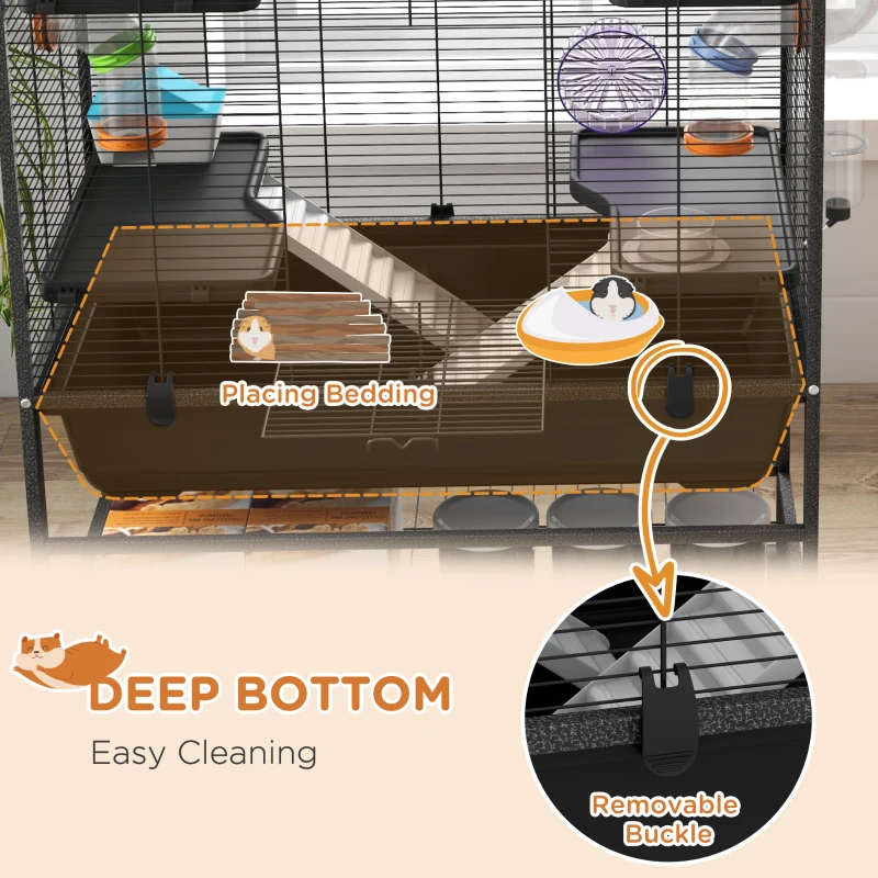 PawHut Small Animal Cage for Syrian Hamster, Gerbil Cage with Tubing System, Running Wheel, Ramps, Platforms