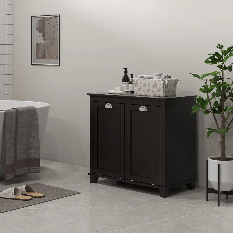 HOMCOM Bathroom Storage Cabinet, Tilt-Out Laundry Hamper with 2 Compartments, Black(m-10)