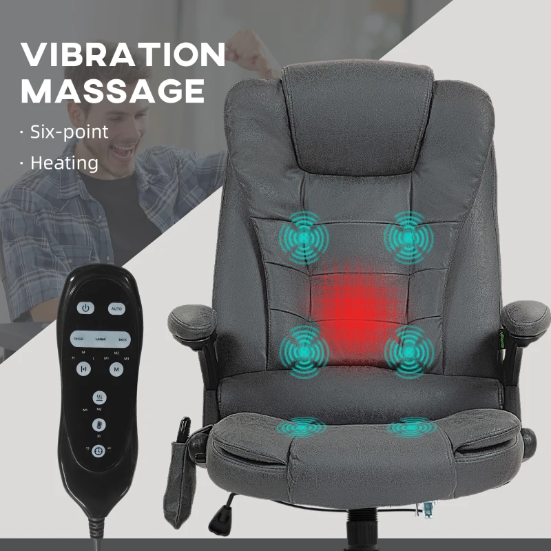 Vinsetto 6 Point Vibrating Massage Office Chair with Heat, Microfiber Massage Desk Chair with Reclining Backrest, Dark Gray