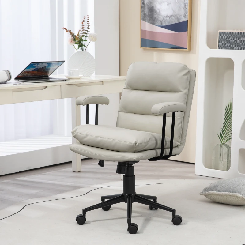 HOMCOM Home Office Chair, PU Leather Computer Desk Chair, Swivel Task Chair with Adjustable Height, Light Gray
