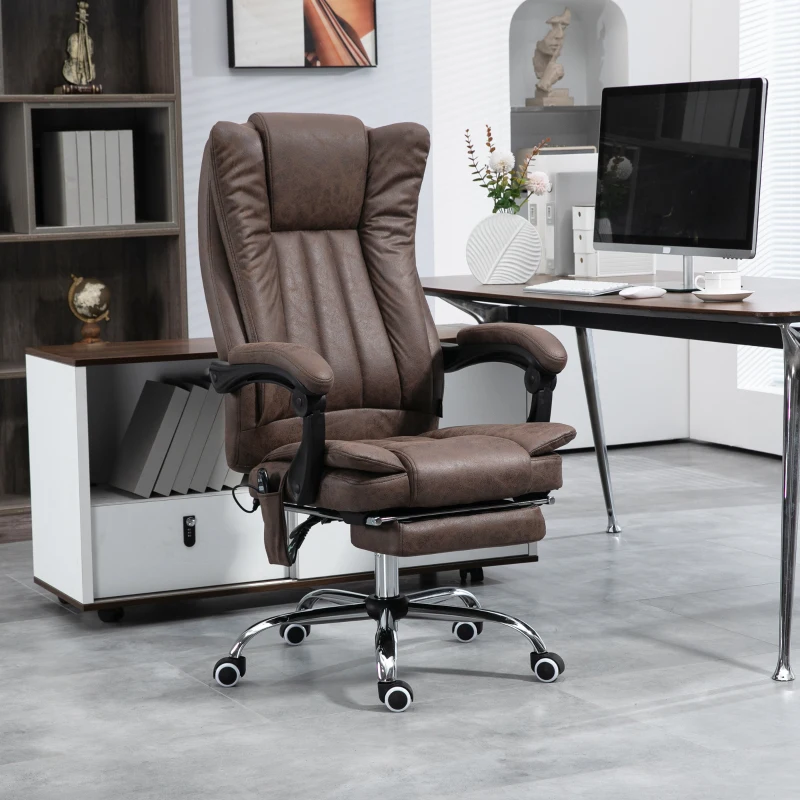 Vinsetto Massage Office Chair with 6 Points and Heat, Reclining Computer Chair with Adjustable Height and Footrest, Coffee