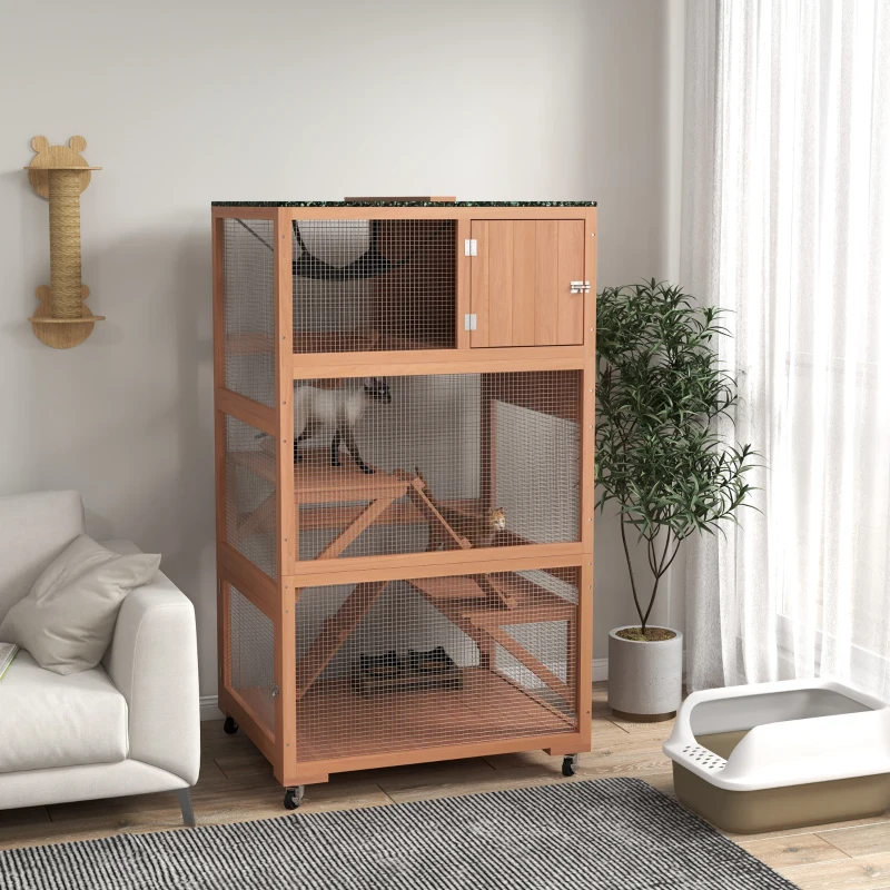 PawHut Catio, Outdoor Cat Enclosure House on Wheels with Hammock, Orange