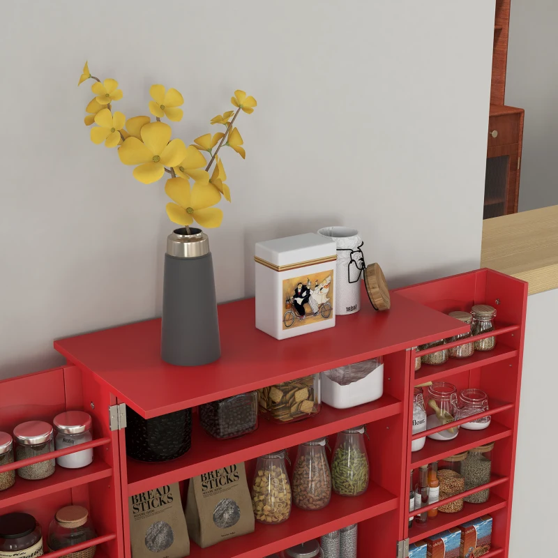 HOMCOM Kitchen Sideboard Cabinet, Large Kitchen Storage Cabinet w/ Double Doors & 5-tier Shelving for Home, Dining Room, Red