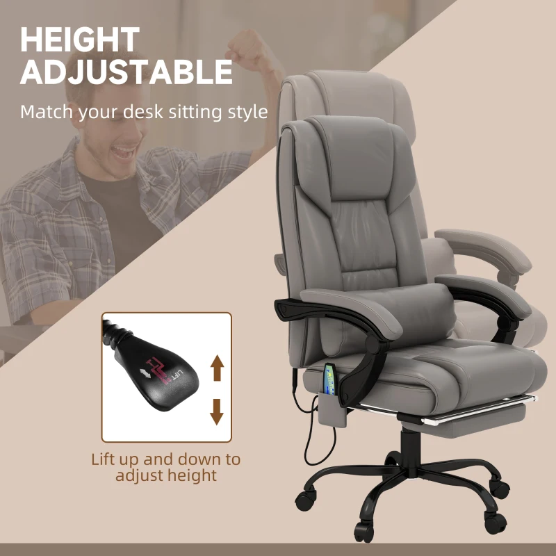 Vinsetto Massage Office Chair with 6 Vibrating Points, High Back Reclining Office Chair with Footrest and Remote, Gray