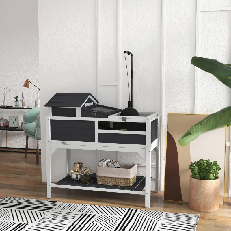PawHut Tortoise Enclosure Tortoise House w/ Adjustable Lamp Holder, Storage Shelf, Removable Main House, Openable Lid, Gray