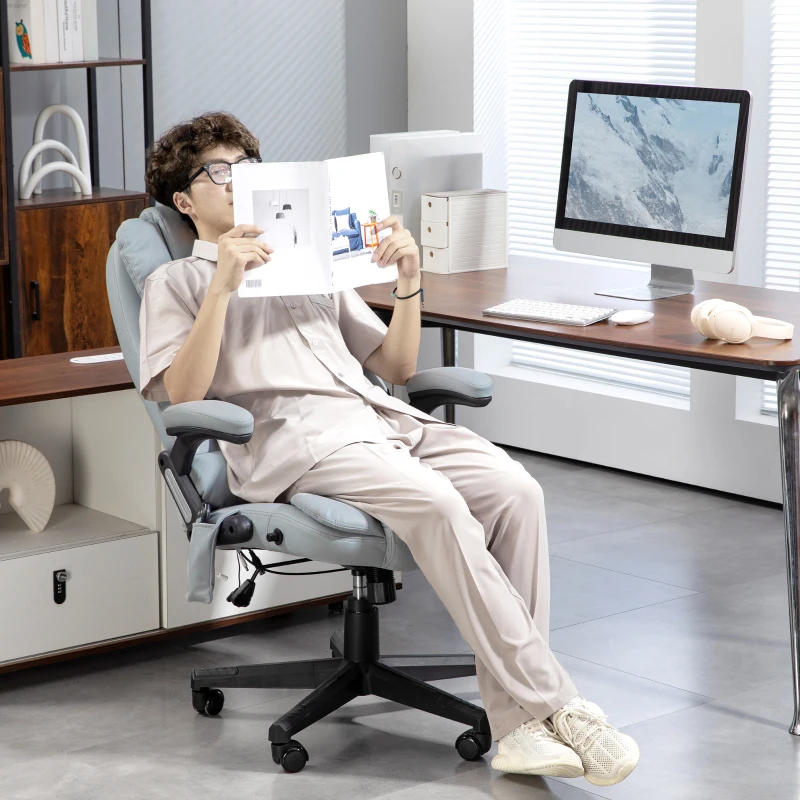 Vinsetto 6 Point Vibrating Massage Office Chair with Heat, Microfiber Massage Desk Chair with Reclining Backrest, Light Gray