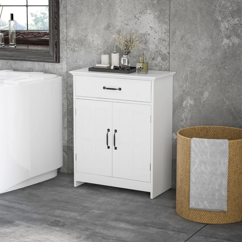 kleankin Bathroom Storage Cabinet, Modern Bathroom Cabinet with 2 Doors, Storage Drawer & Adjustable Shelf, White