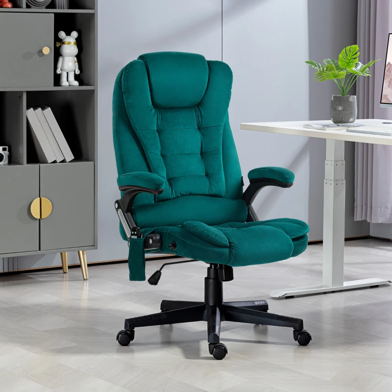 Vinsetto 6 Point Executive Office Chair with Heat, Velvet High Back Vibrating Massage Office Chair, Dark Green