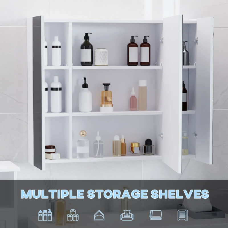 kleankin LED Medicine Cabinet, Wall-Mounted Bathroom Vanity Mirror Organizer with Dimmer Touch Switch, USB Charged, White