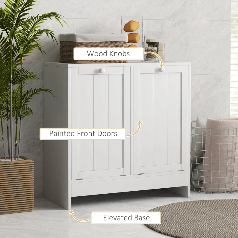 kleankin Tilt-out Laundry Storage Cabinet with 2 Compartment Hampers, White