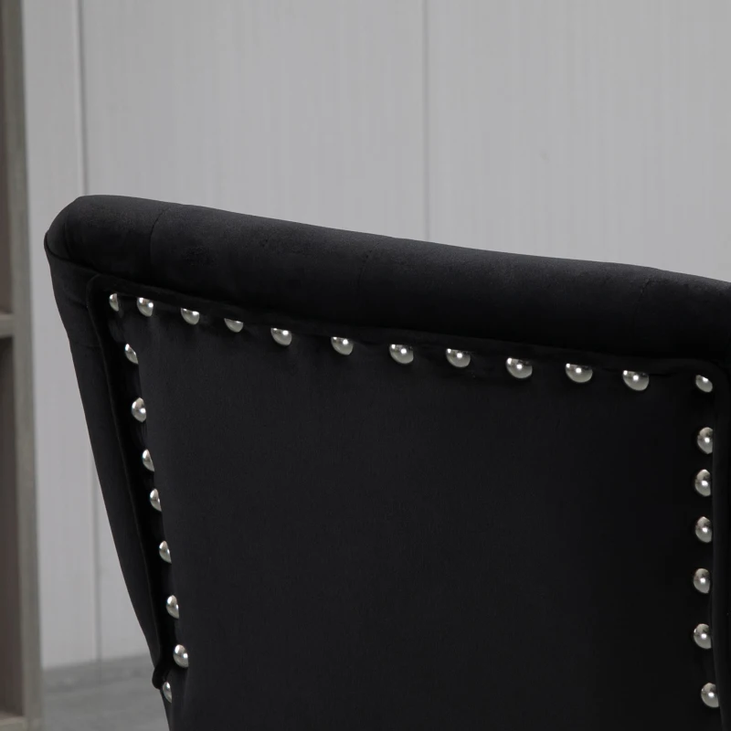 HOMCOM Modern Mid-back Desk Chair with Button Tufted Velvet Back, Nailhead Trim, Swivel Home Office Chair with Adjustable Height, Curved Padded Armrests, Black